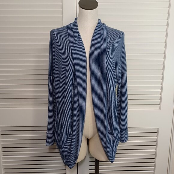 Sundry Cardigan Navy Striped Knit Open Front Cocoon Style Womens Small - Picture 1 of 12